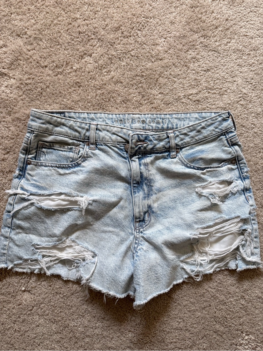 American Eagle Outfitters Light Blue Distressed Denim Shorts